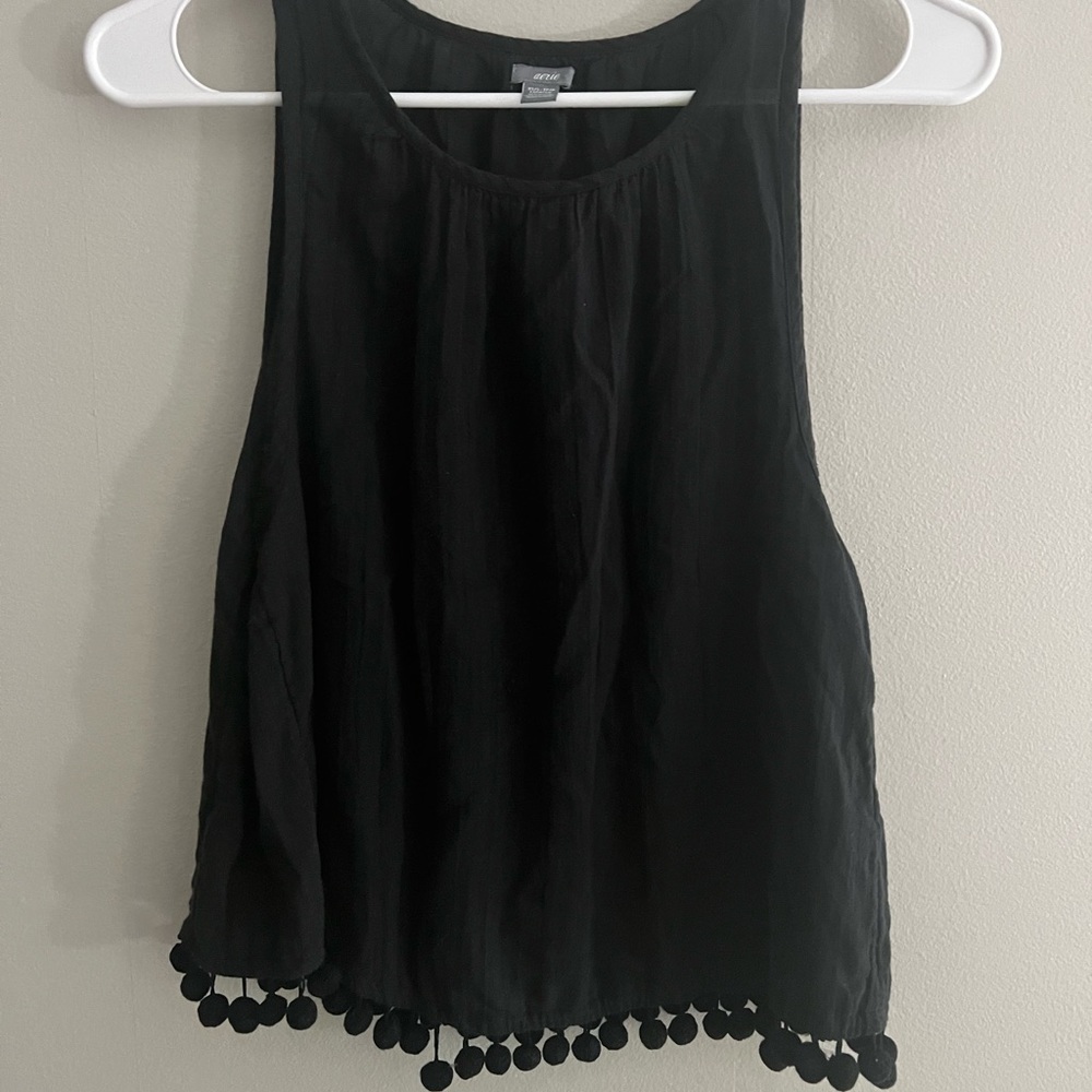 Aerie black tank top with pom poms